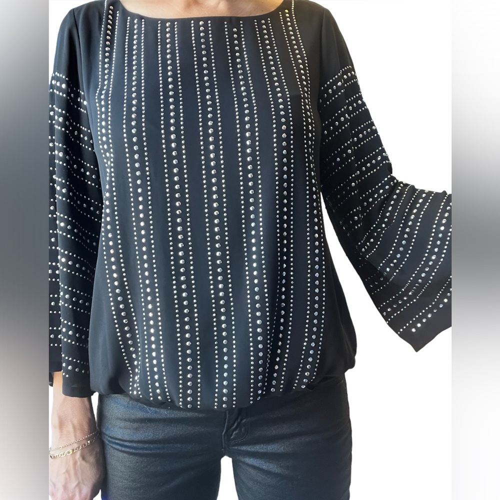 Alfani Black Top with Silver Stud Embellishment